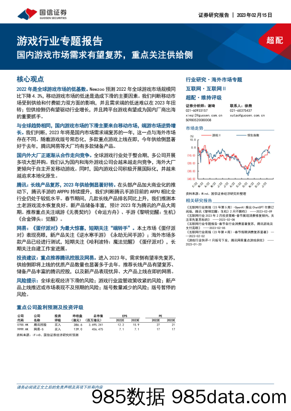 游戏行业专题报告：国内游戏市场需求有望复苏，重点关注供给侧-20230215-国信证券