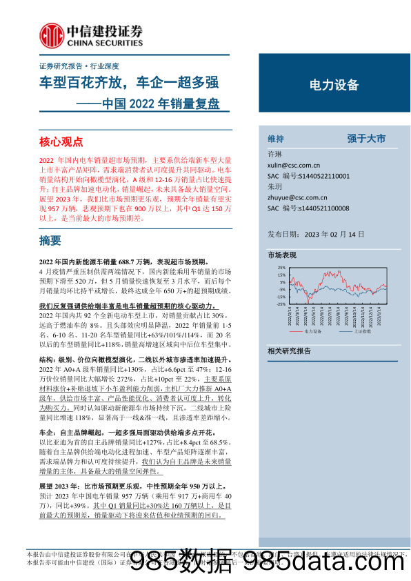 电力设备行业中国2022年销量复盘：车型百花齐放，车企一超多强-20230214-中信建投