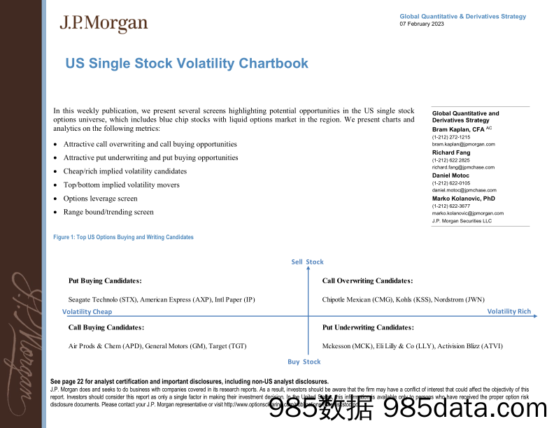 JPMorgan-US Single Stock Volatility Chartbook  Trade ideas on CMG, K...-