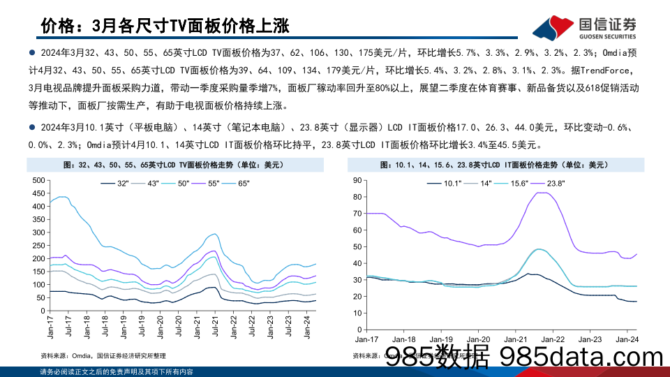 LCD行业3月报：3月TV面板价格加速上涨，面板行业周期属性弱化-240328-国信证券插图5