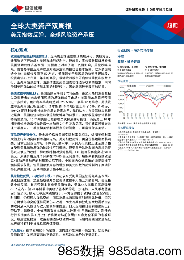 全球大类资产双周报：美元指数反弹，全球风险资产承压-20230222-国信证券