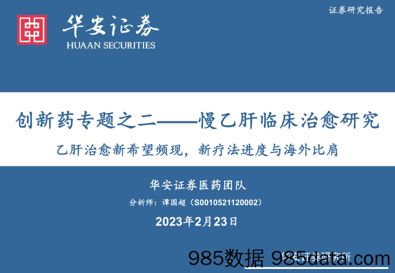 创新药专题之二——慢乙肝临床治愈研究：乙肝治愈新希望频现，新疗法进度与海外比肩-20230223-华安证券