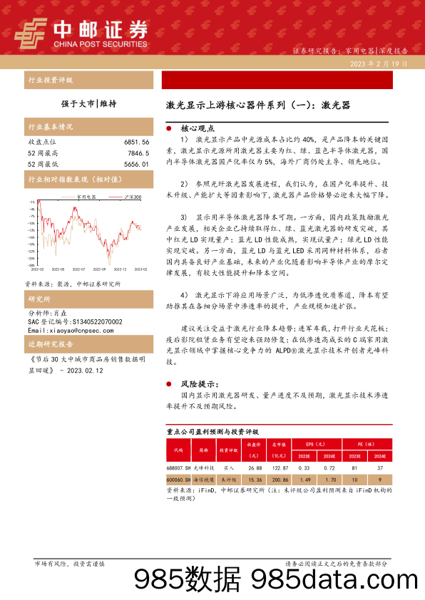 家用电器深度报告：激光显示上游核心器件系列（一）：激光器-20230219-中邮证券