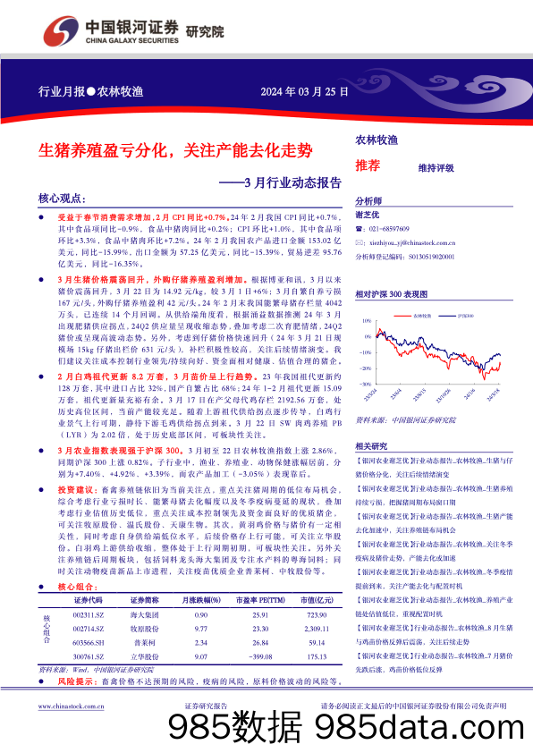 农林牧渔行业3月行业动态报告：生猪养殖盈亏分化，关注产能去化走势-240325-银河证券