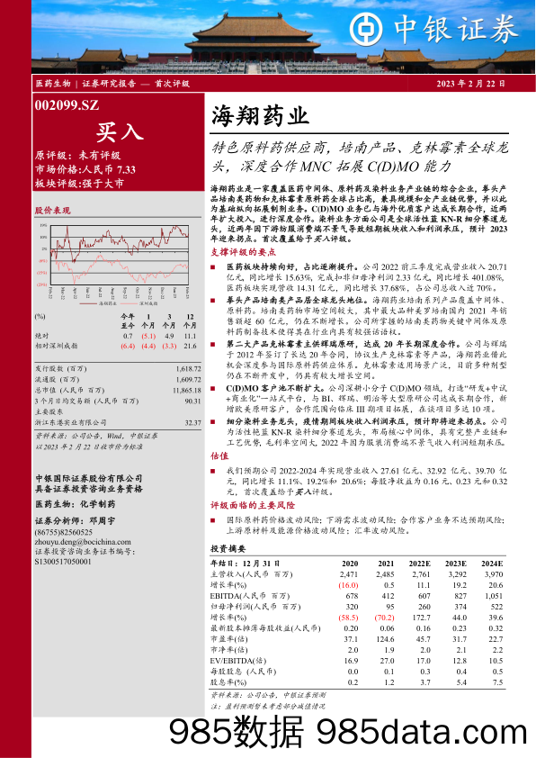 特色原料药供应商，培南产品、克林霉素全球龙头，深度合作MNC拓展C(D)MO能力-20230222-中银证券