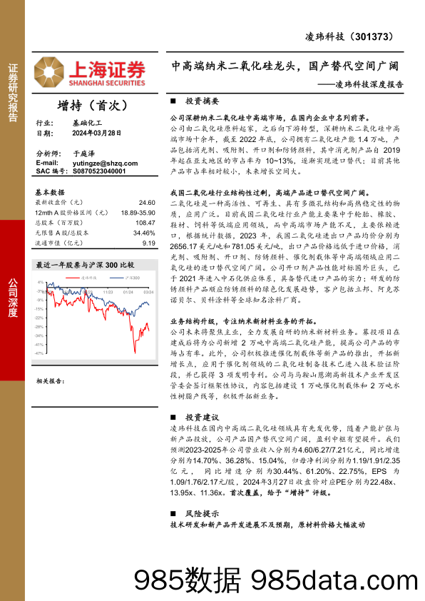 凌玮科技-301373.SZ-凌玮科技深度报告：中高端纳米二氧化硅龙头，国产替代空间广阔-20240328-上海证券