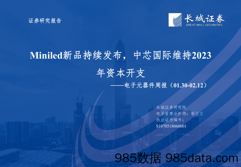 电子元器件行业周报：Miniled新品持续发布，中芯国际维持2023年资本开支-20230212-长城证券