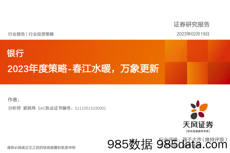 银行2023年度策略：春江水暖，万象更新-20230219-天风证券