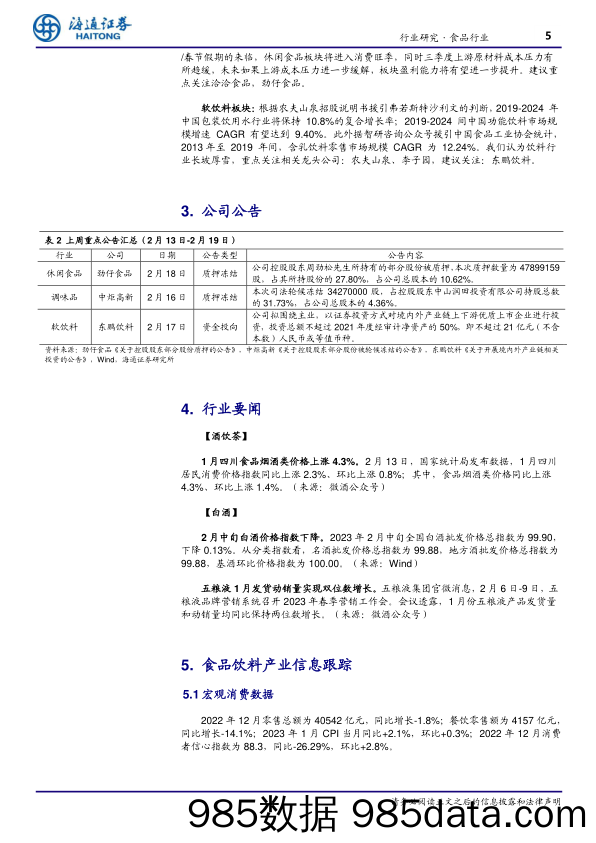 食品行业周报：2月中旬全国白酒批发价格总指数环比下降0.13%-20230223-海通证券插图4