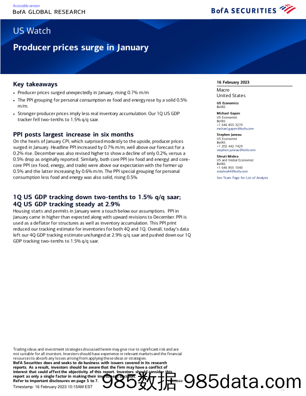 BofA Global Research-US Watch Producer prices surge in January