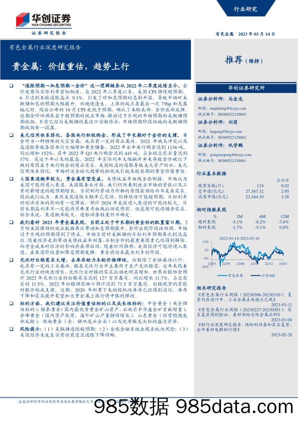 有色金属行业深度研究报告：贵金属，价值重估，趋势上行-230314-华创证券