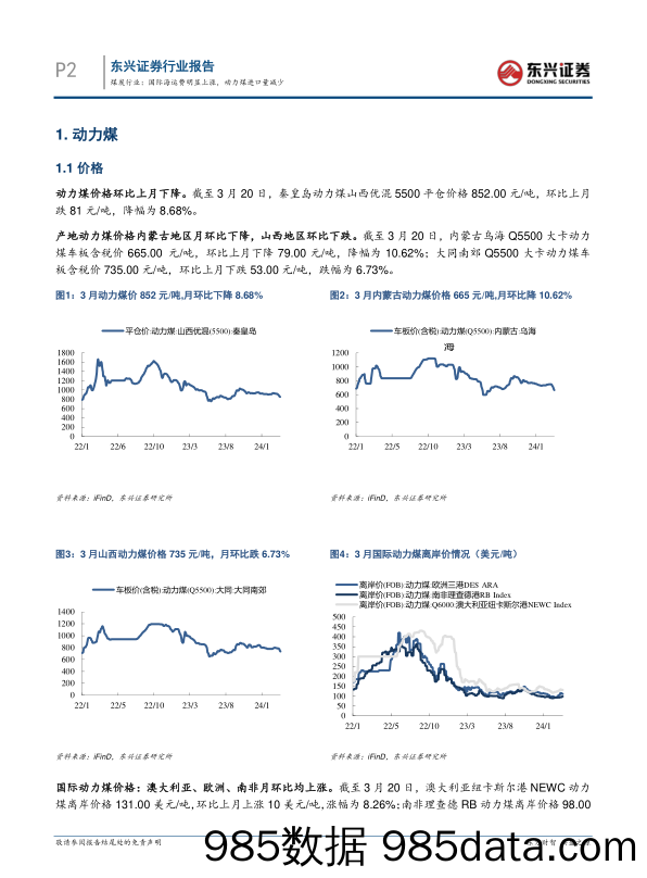 煤炭行业报告：国际海运费明显上涨，动力煤进口量减少-240326-东兴证券插图1