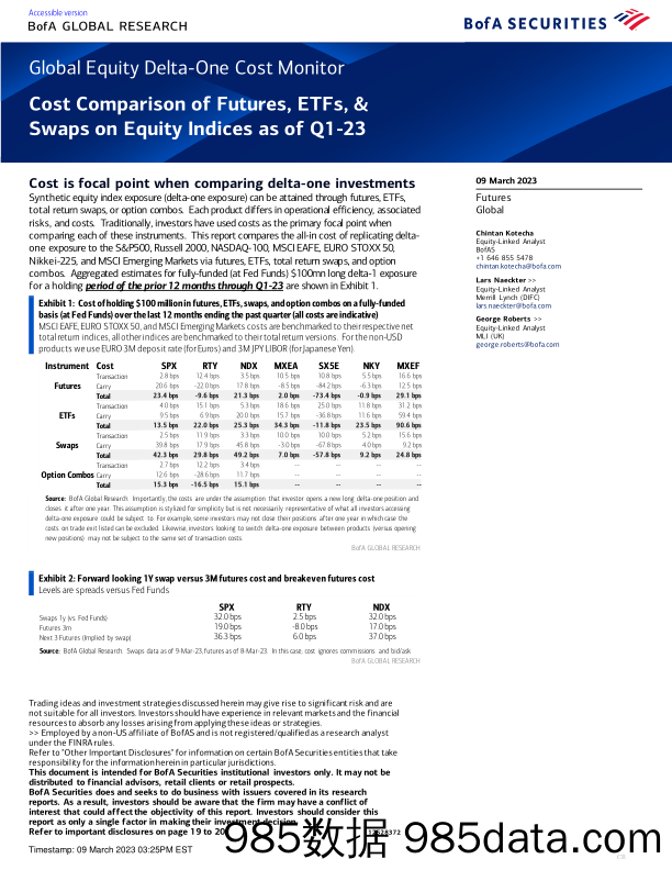 BofA Global Research-Global Equity Delta-One Cost Monitor Cost Comparison of Fut…-插图