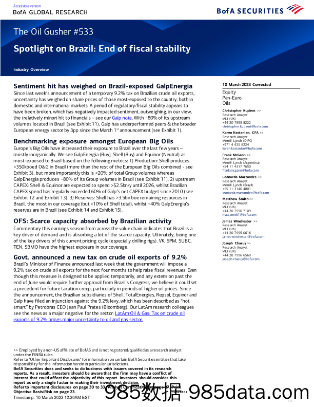 BofA Global Research-The Oil Gusher #533 Spotlight on Brazil End of fiscal stab