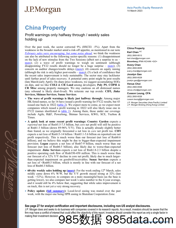 JPMorgan-China Property  Profit warnings only halfway through  week...-