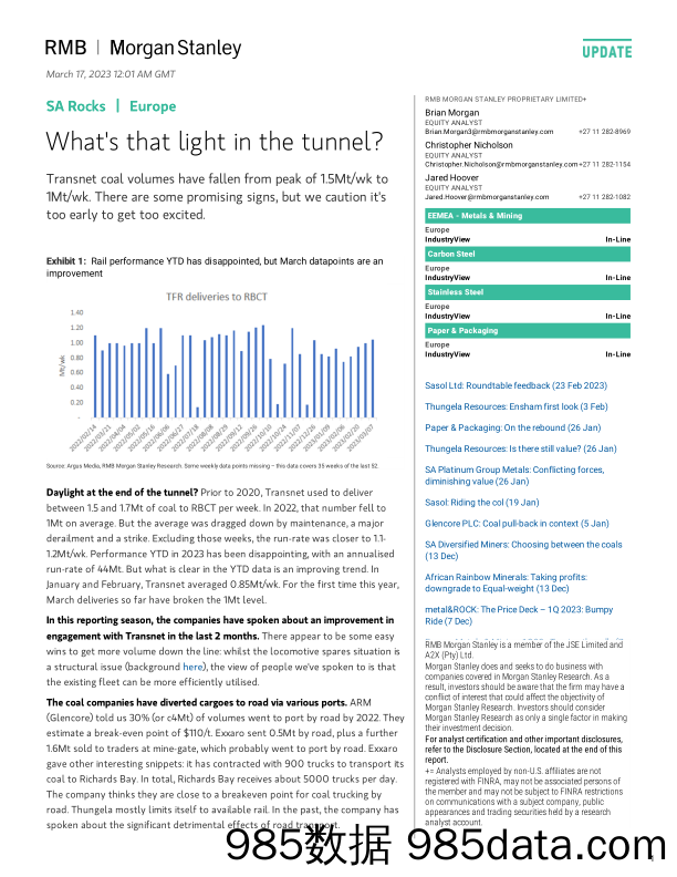 Morgan Stanley-SA Rocks Whats that light in the tunnel