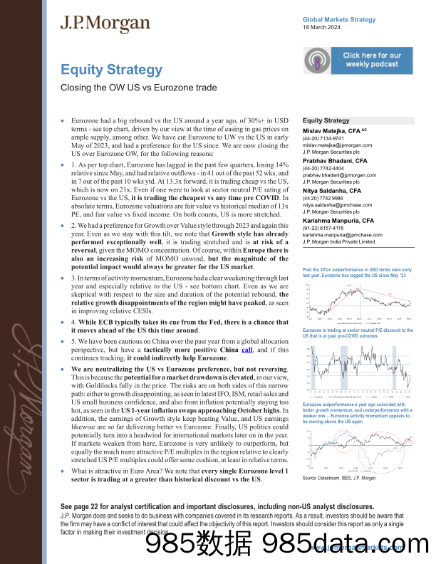 JPMorgan-Equity Strategy Closing the OW US vs Eurozone trade-107092885