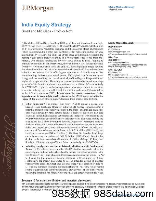 JPMorgan-India Equity Strategy Small and Mid Caps - Froth or Not-107108752