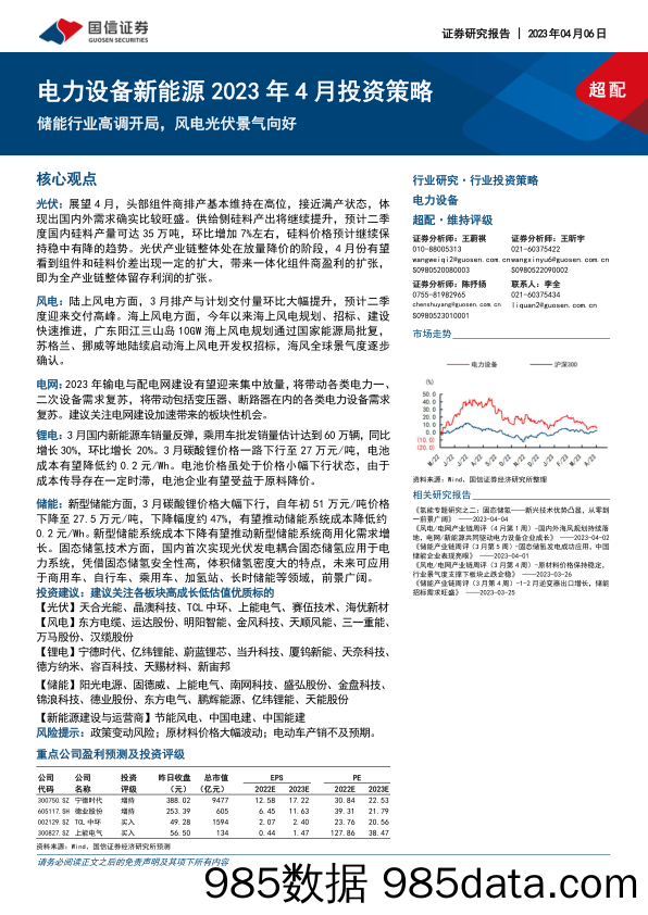 电力设备新能源行业2023年4月投资策略：储能行业高调开局，风电光伏景气向好-20230406-国信证券