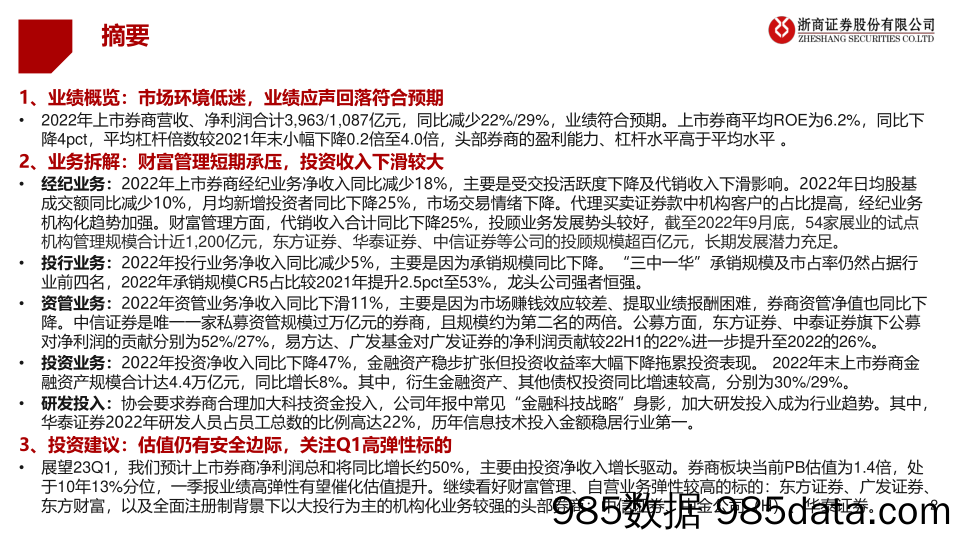 证券行业2022年年报综述：低点已过，等待反转-20230407-浙商证券插图1