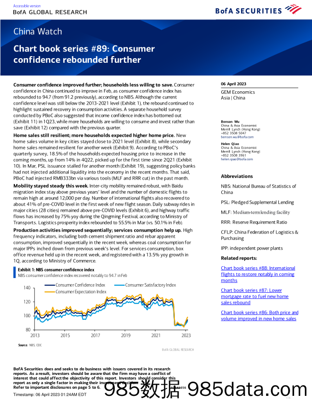 BofA Global Research-China Watch Chart book series #89 Consumer confidence rebo