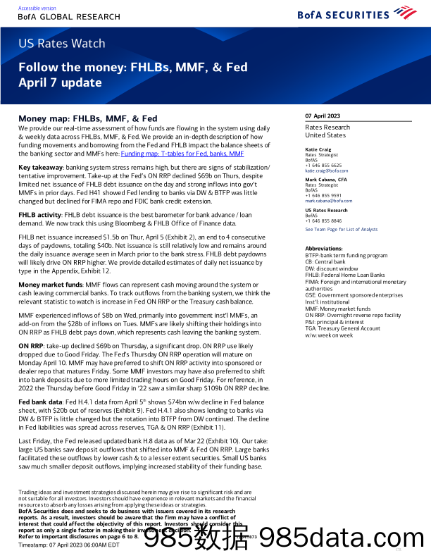 BofA Global Research-US Rates Watch Follow the money FHLBs, MMF,  Fed April 7 ...-