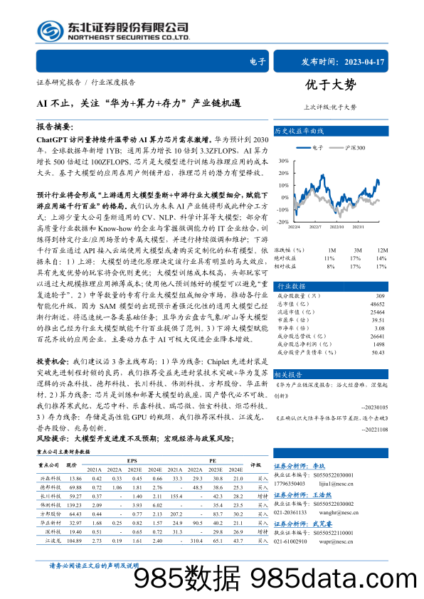 电子行业：AI不止，关注“华为+算力+存力”产业链机遇-20230417-东北证券