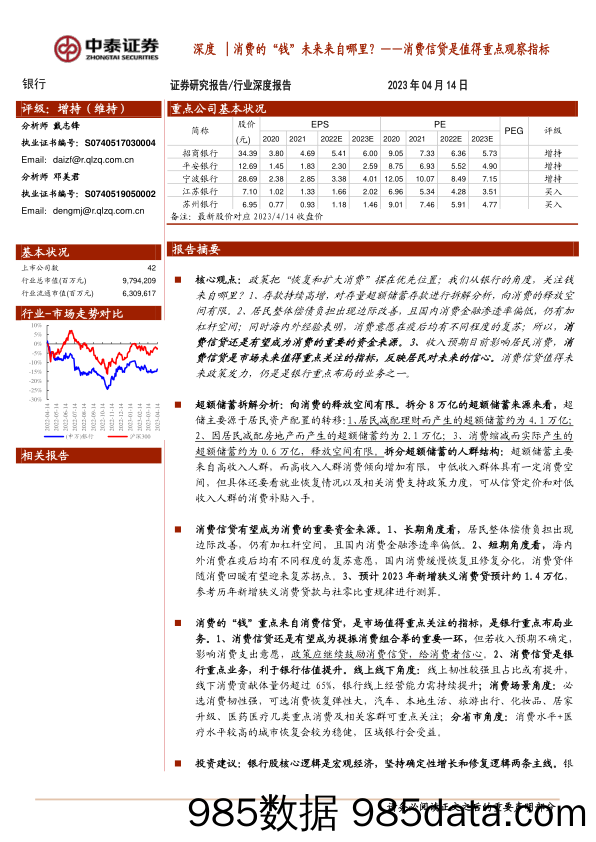 银行业深度：消费信贷是值得重点观察指标，消费的“钱”未来来自哪里？-20230414-中泰证券