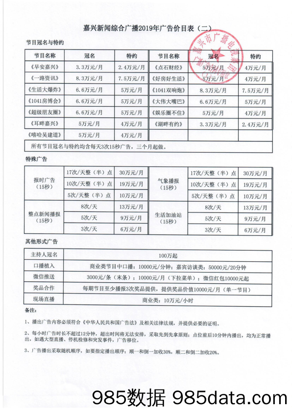 2019年嘉兴交通、新闻、音乐电台刊例、节目表扫描件插图3